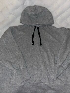 aerie Gray Hooded Sweatshirt with Black Drawstrings